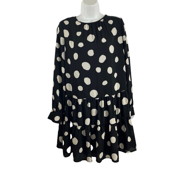 Who What Wear Black and White Polka Dot Baby Doll Dress Womens Size S - Picture 1 of 8